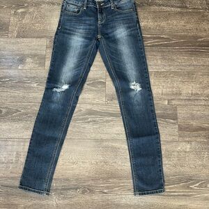 Justice Dark Blue Distressed Skinny Jeans